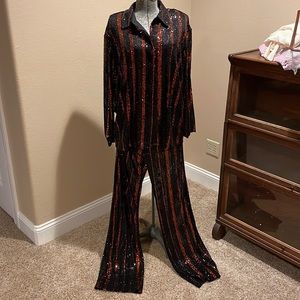 SOLD Zara 2pcs sequins pants set black and orange size L